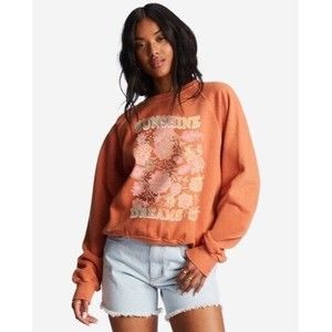 Billabong Here We Go Crewneck Graphic Sweatshirt  Fleece Lined Pullover Womens S